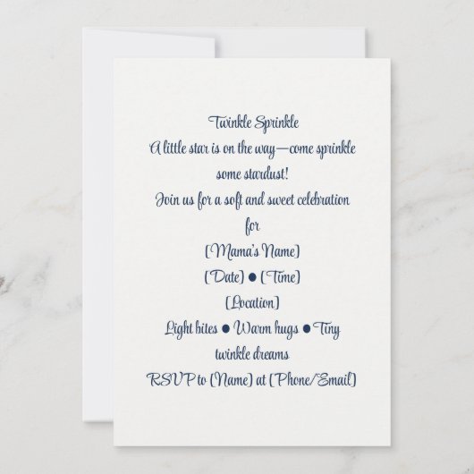 Invitation Twinkle Sprinkle | Nuit étoilée (Dos)
