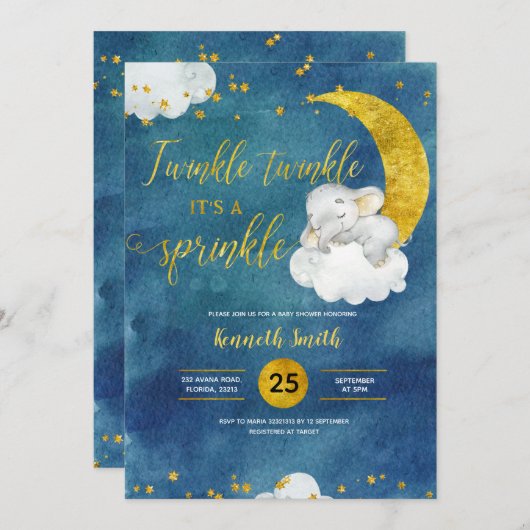 Invitation Twinkle Star Baby Sprinkle (Devant / Derrière)