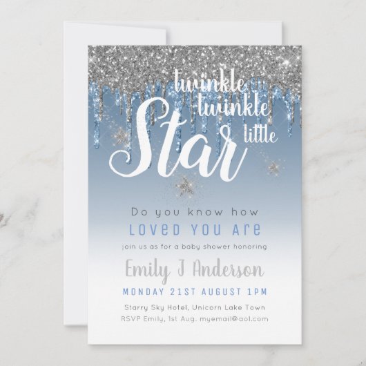 Invitation Twinkle Star Blue Silver Driver Parties scintillan (Devant)