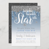 Invitation Twinkle Star Blue Silver Driver Parties scintillan (Devant / Derrière)