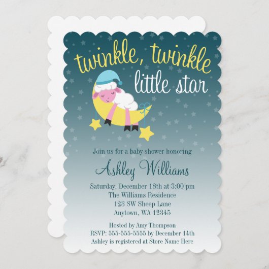 Invitation Twinkle Star Lamb Die Cut Baby shower (Devant / Derrière)