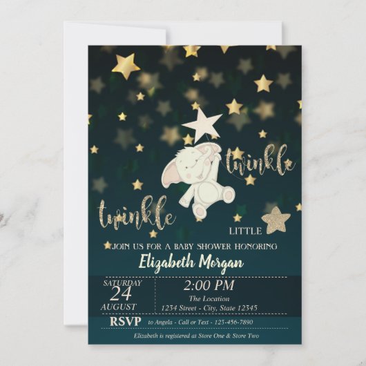 Invitation Twinkle Star Noir, Parties scintillant or, Baby sh (Devant)