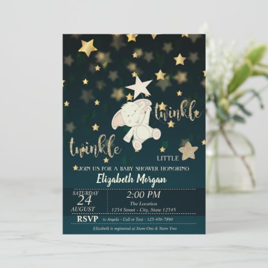 Invitation Twinkle Star Noir, Parties scintillant or, Baby sh (Debout devant)
