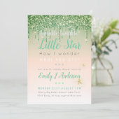 Invitation TWINKLE STAR Vert rose or Parties scintillant bébé (Debout devant)