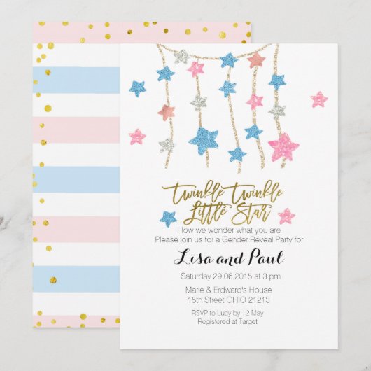 Invitation Twinkle Stars Girl or Boy Genre Reveillez invitati (Devant / Derrière)
