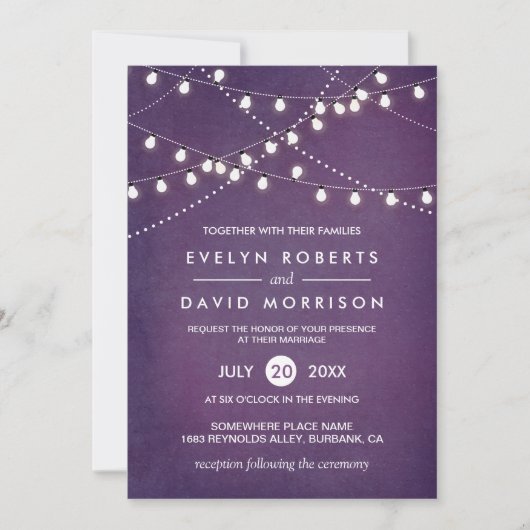 Invitation Twinkle String Lumières foncé violet Mariage extér (Devant)