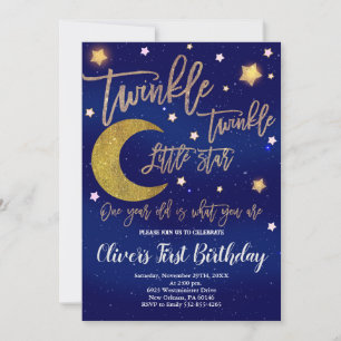 Invitation Twinkle Twinkle Anniversaire, Lune et Étoiles Anni
