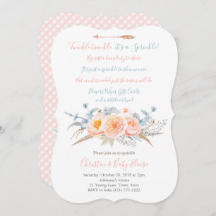 Invitation Twinkle Twinkle Baby Sprinkle Poem Peach Grey