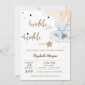 Invitation Twinkle Twinkle Blue Bear Lune Stars Baby shower (Devant)