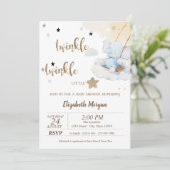 Invitation Twinkle Twinkle Blue Bear Lune Stars Baby shower (Debout devant)