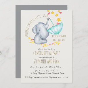 Invitation Twinkle Twinkle Elephant Grey Sexe Révéler