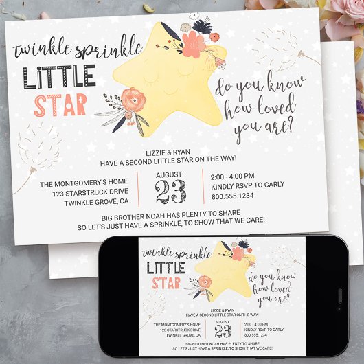 Invitation Twinkle Twinkle Fleur Star Bébé Sprinkle