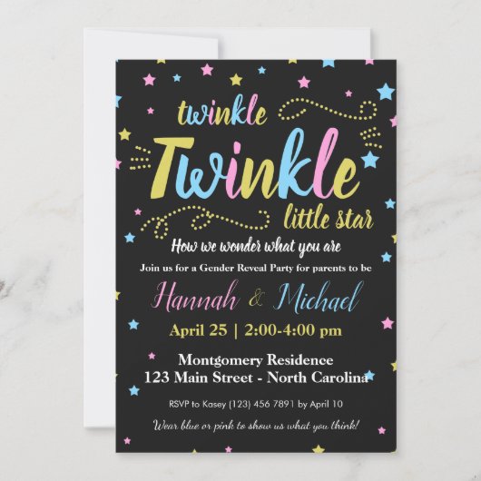 Invitation Twinkle Twinkle Gender Little Star RSVP (Devant)