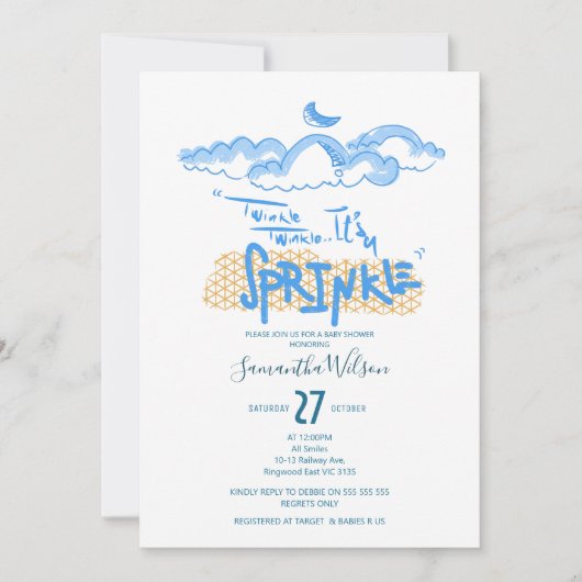 Invitation "TWINKLE TWINKLE It'S A SPRINKLE" Bébé Garçon Douc (Devant)