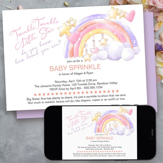 Invitation Twinkle Twinkle Joli Arc-en-ciel Bébé Sprinkle