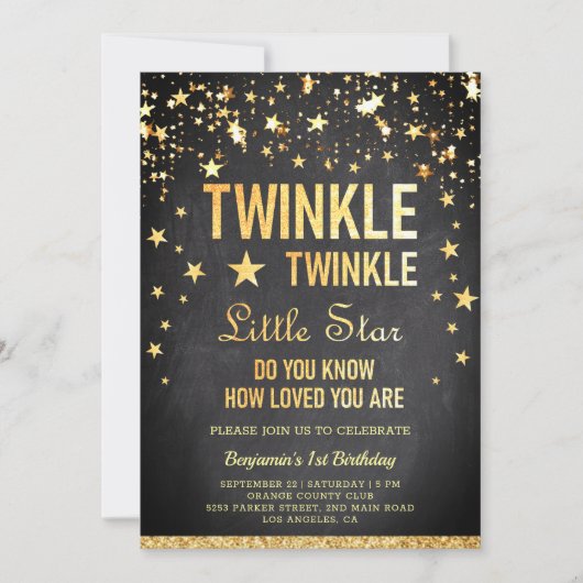 Invitation Twinkle Twinkle Little Star 1er anniversaire (Devant)