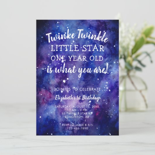 Invitation Twinkle Twinkle Little Star 1er anniversaire Galax (Debout devant)