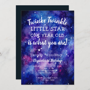 Invitation Twinkle Twinkle Little Star 1er anniversaire Galax