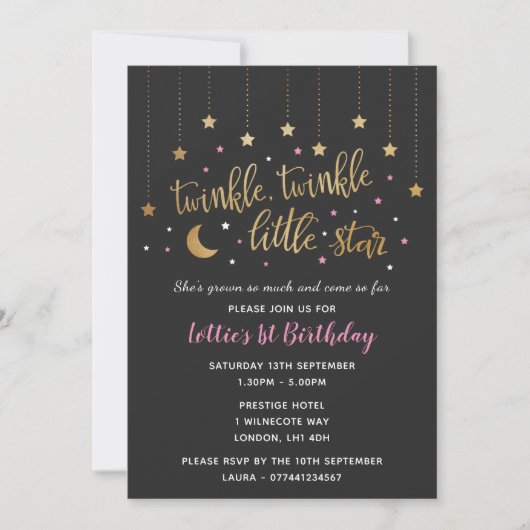 Invitation Twinkle Twinkle Little Star 1er anniversaire Invit (Devant)