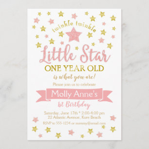 Invitation Twinkle Twinkle Little Star 1er Anniversaire Pink