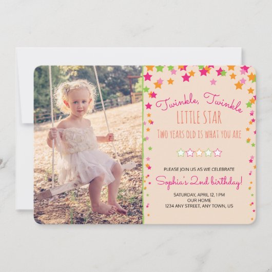 Invitation Twinkle Twinkle Little Star 2e anniversaire (Devant)