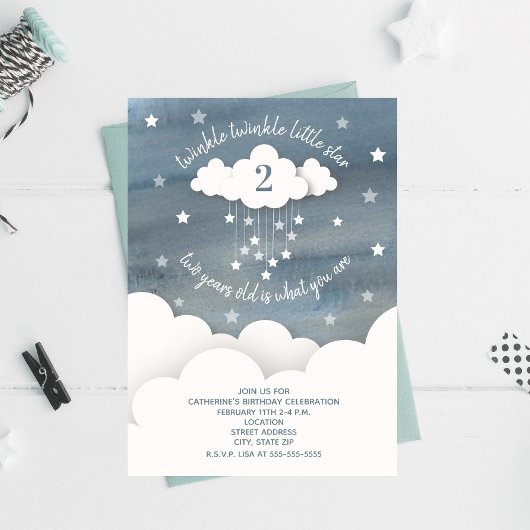 Invitation Twinkle Twinkle Little Star Aquarelle Anniversaire