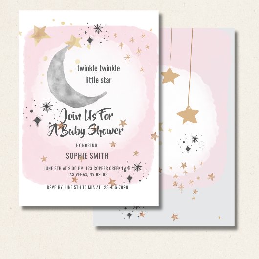Invitation Twinkle Twinkle Little Star Aquarelle rose Splash