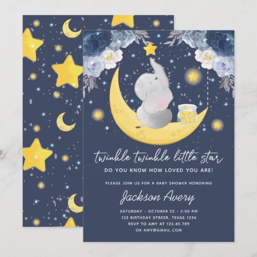 Invitation Twinkle Twinkle Little Star Baby Baby shower (Devant / Derrière)