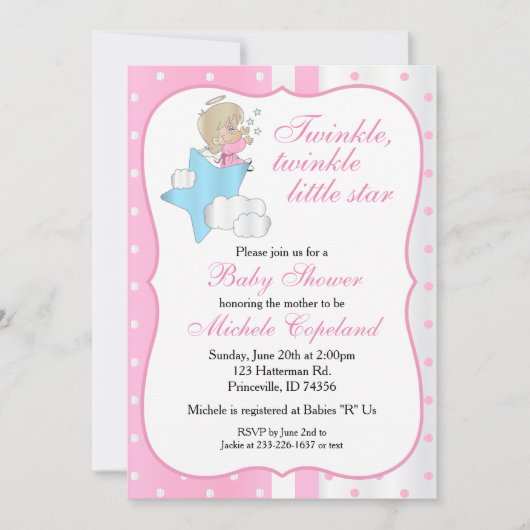 Invitation Twinkle, Twinkle Little Star - Baby Girl (Devant)