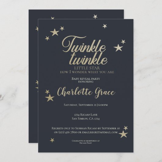 Invitation Twinkle Twinkle Little Star Baby Reveal Party (Devant / Derrière)