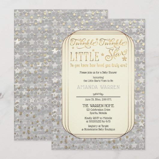 Invitation Twinkle Twinkle Little Star Baby shower (Devant / Derrière)