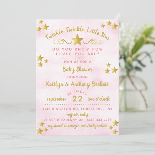 Invitation Twinkle Twinkle Little Star Baby shower (Debout devant)