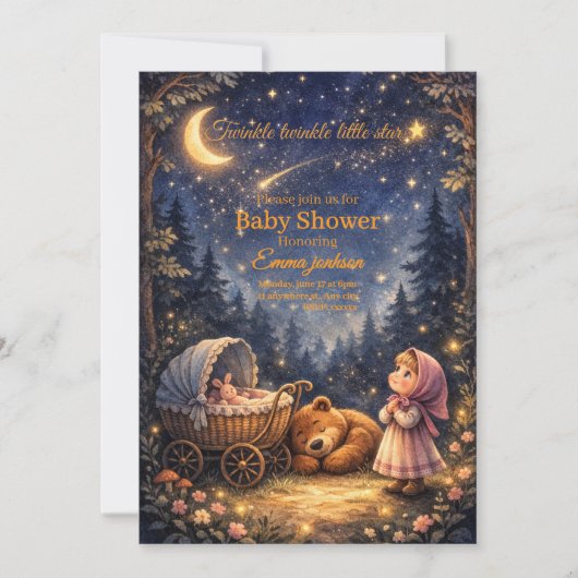 Invitation Twinkle Twinkle Little Star Baby Shower (Devant)