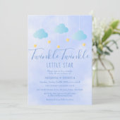 Invitation Twinkle Twinkle Little Star Baby shower bleu garço (Debout devant)