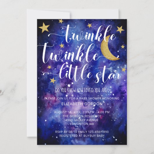 Invitation Twinkle Twinkle Little Star Baby shower Galaxy (Devant)