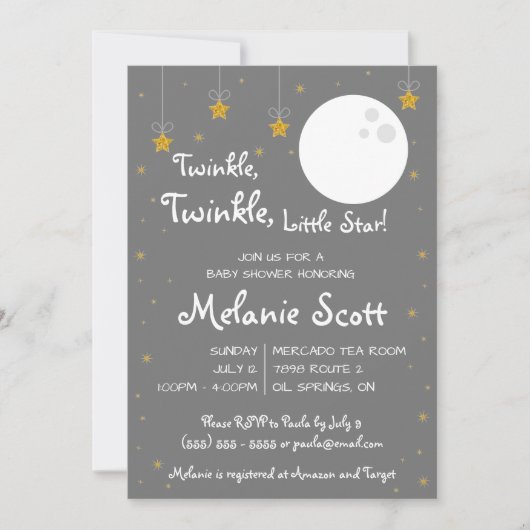 Invitation Twinkle, Twinkle, Little Star ! Baby shower Invita (Devant)