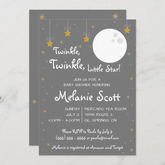 Invitation Twinkle, Twinkle, Little Star ! Baby shower Invita (Devant / Derrière)