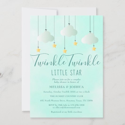 Invitation Twinkle Twinkle Little Star Baby shower neutre (Devant)