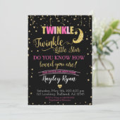 Invitation Twinkle Twinkle Little Star Baby shower noir rose (Debout devant)