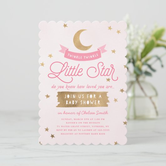 Invitation Twinkle Twinkle Little Star| Baby shower| Rose (Debout devant)