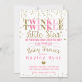 Invitation Twinkle Twinkle Little Star Baby shower rose or (Devant)
