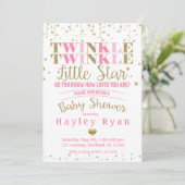 Invitation Twinkle Twinkle Little Star Baby shower rose or (Debout devant)