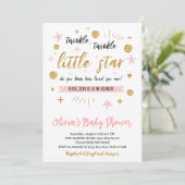 Invitation Twinkle Twinkle Little Star Baby shower, Rose or (Debout devant)