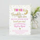 Invitation Twinkle Twinkle Little Star Baby shower rose or (Debout devant)