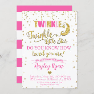 Invitation Twinkle Twinkle Little Star Baby shower rose or