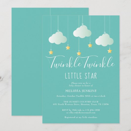 Invitation Twinkle Twinkle Little Star Baby shower / Sprinkle (Devant / Derrière)