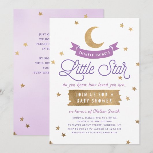 Invitation Twinkle Twinkle Little Star| Baby shower| Violet (Devant / Derrière)