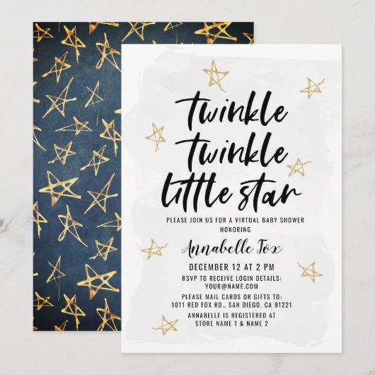 Invitation Twinkle Twinkle Little Star Baby shower virtuel (Devant / Derrière)