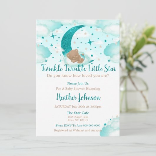 Invitation Twinkle Twinkle Little Star Bear Baby shower (Debout devant)