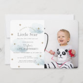 Invitation Twinkle Twinkle Little Star Blue Photo Anniversair (Devant)